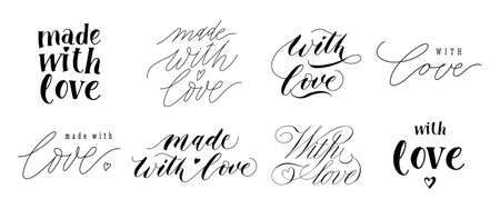 Made with love lettering. Hand drawn text for handcraft goods and with love phrase typography sign...