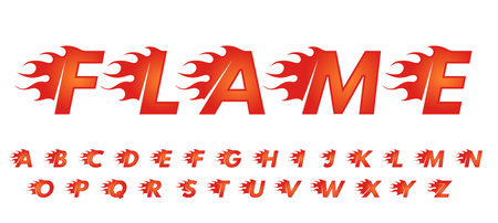 Flame font. Alphabet for fast speed cars race lettering, hot heat branding title and fire letters vector setのイラスト素材