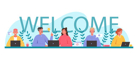 Welcome team. New worker or team member welcome word, new member celebration message banner vector illustrationのイラスト素材