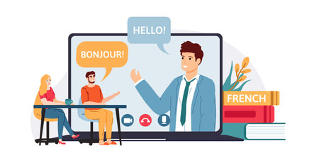 Distance education, web courses or tutorials with teacherのイラスト素材