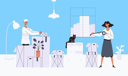 Moving out people. people relocation in new placeのイラスト素材