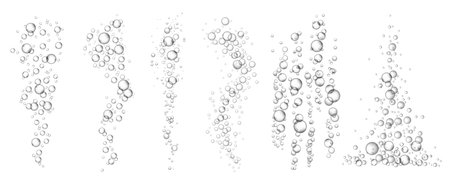 Carbonated water fizz bubbles. Underwater fizzing air scattered bubble flow for aerated sparkling drinks. Floating oxygen spheres visual effect vector illustrationのイラスト素材