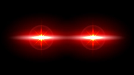 Laser eyes meme overlay. Glowing red eyes, hyper beam power-up effect and beast mode superhero laser vision vector templateのイラスト素材
