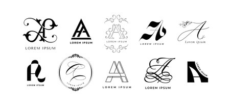 Creative A emblem. Letter a monogram for art school, architecture academy and abstract aesthetic branding template vector icon setのイラスト素材
