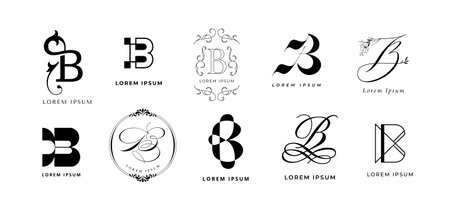Creative B emblem. Letter b monogram for Beauty, Books, Beach and Butterfly branding template vector icon setのイラスト素材