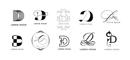 Creative D emblem. Letter d monogram decorative design for dance school, dynamic digital branding template vector icon setのイラスト素材