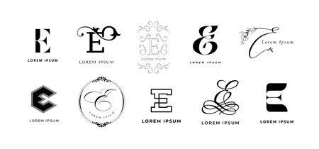 Creative E emblem. English letter e elegant monogram for eco energy, electronic and elite event branding template vector icon setのイラスト素材