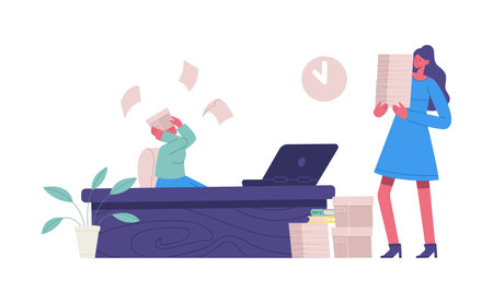 Deadline office work. Vector of business employee,のイラスト素材