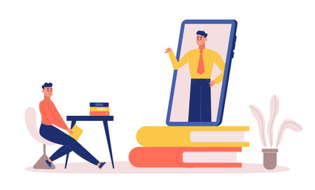 E-learning, online study, webinar. Vector of educationのイラスト素材