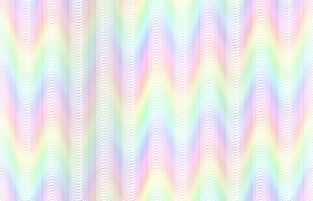 Seamless rainbow guilloche lines pattern. Multicolored wavy line texture wallpaper, magic flow vector backgroundのイラスト素材