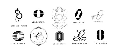 Creative O emblem. Letter o monogram branding template. Circle and oval business name initial vector icon setのイラスト素材