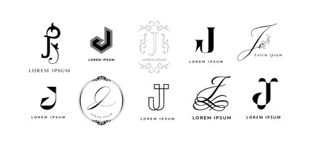 Creative J emblem. Letter j monogram for journal or jewelry brand. Geometric and lettering style template vector icon setのイラスト素材