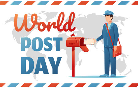 World Postal Day celebration card. Postcard design for postal services worker congratulation vector...