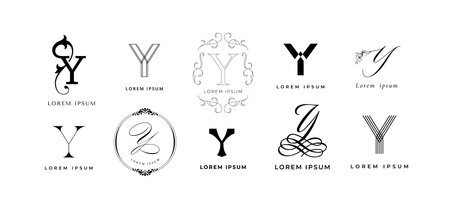 Creative Y emblem. Letter y monogram for vintage and modern branding. Business name initial template vector icon setのイラスト素材