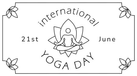 International yoga day celebration banner. Lotus position line art silhouette illustration vector templateのイラスト素材
