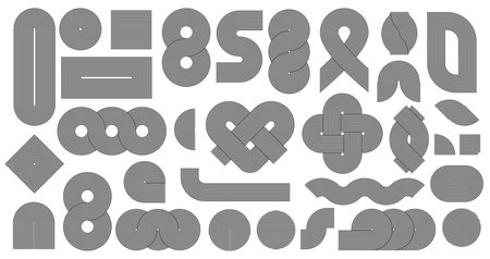 Geometric stripe line shapes. Zen pattern stripes, intricate knot and loop shape. Nordic stroke lines, minimal abstract figures and decorative elements vector setのイラスト素材
