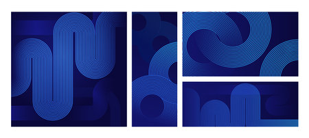 Geometric stripe line shape backgrounds. Abstract dimensional banner wallpapers, rounded curve loop waves and striped pattern flow vector setのイラスト素材