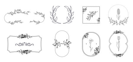 Border designs showcase beautiful floral motifs, perfect for enhancing invitations, stationery, and other creative projects with a touch of eleganceのイラスト素材