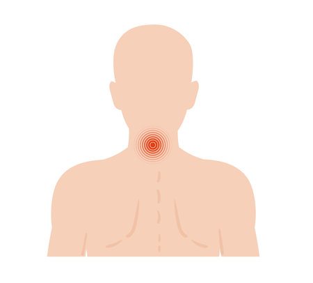 Human body highlighting pain spots, with a focus on the central neck area, indicating potential discomfort or stress areas relevant to human healthのイラスト素材