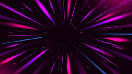 Hyperspace background. Vibrant star warp, hyper jump or light speed concept. Fast speed through space, radial lines traces of moving stars and interstellar travel vector illustrationのイラスト素材