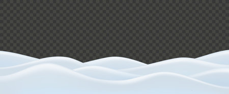 3d snow and snowdrift ground with white mound vector background for Christmas or winter decoration. Snowy landscape isolated mountain and pile for holiday poster and banner. Festive Nordic sceneのイラスト素材