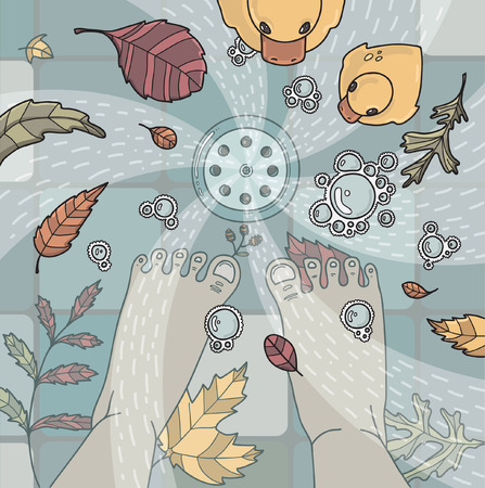 Vector illustration with  leaves in shower.のイラスト素材