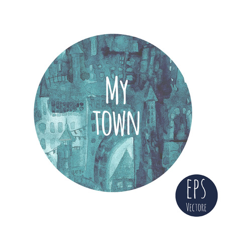 Watercolor vector print with town.のイラスト素材