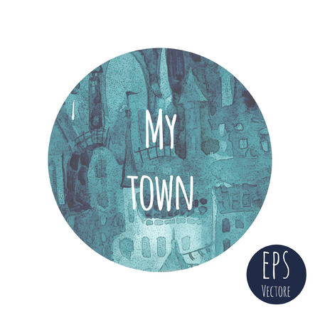 Watercolor vector print with town.のイラスト素材