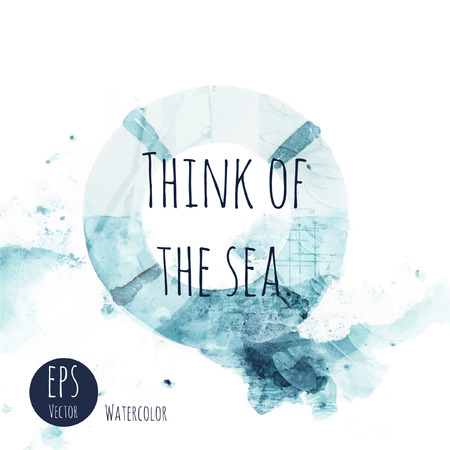 Watercolor vector print on the marine theme with lifebuoy.のイラスト素材