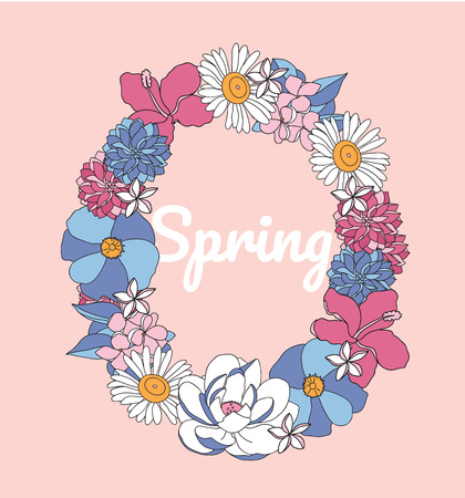 Vector illustration with flowers and  leaves in pastel colors.のイラスト素材