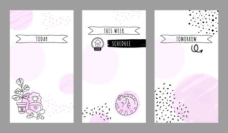 Trendy editable template for stories, vector stock illustration, doodle, contemporary, modern style. Template for the schedule. Design backgrounds for social media.のイラスト素材