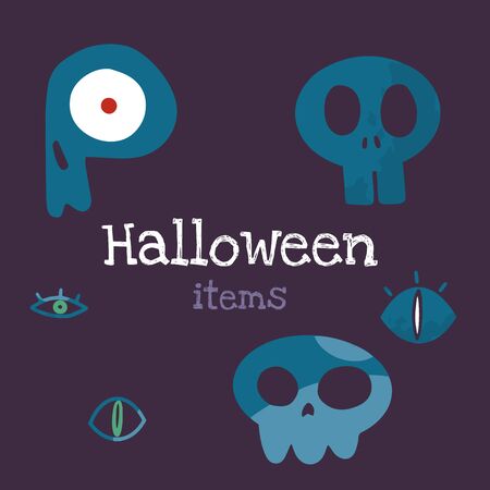 Helloween vector stock illustration with halloween stuff: skull, eyes. Hand drawn style. For party decoration, posters, invitations, social media posts.のイラスト素材