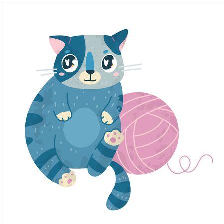 stock illustration with cute cat, hand drawn style. Cozy mood, hygiene concept. Sample element for greeting card, posters, social media posts and scrapbooks.のイラスト素材
