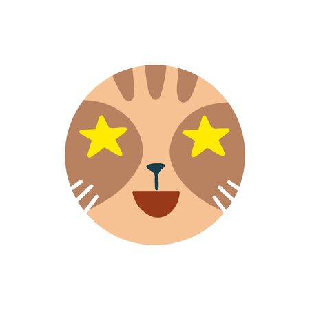 Highlights Stories cover, avatar, emoji: happy and  favorites. Cute funny cat face. Cartoon animal muzzle isolated on white background. Flat vector illustration, hand drawn style. Editable icon.のイラスト素材
