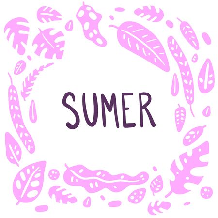 Tropical palm leaves, jungle leaves vector floral illustration. Palm and monstera dense jungle. Summer background in mono color.のイラスト素材