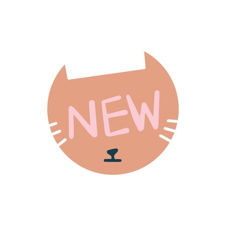 Highlights Stories cover, avatar, emoji: NEW. Cute funny cat face. Cartoon animal muzzle isolated on white background. Flat vector illustration, hand drawn style. Editable icon.のイラスト素材