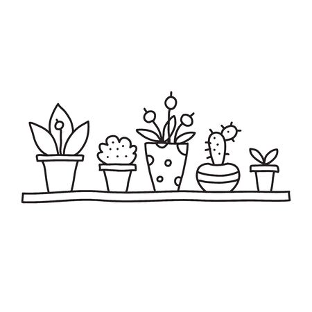 Vector stock illustration with single object: , home plant, hand drawn, doodle style. Sample element isolated on white. Line contour, outline.のイラスト素材