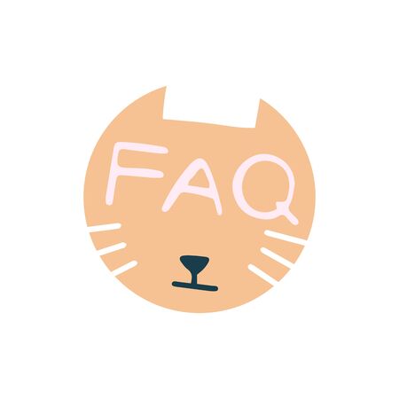 Highlights Stories cover, avatar, emoji: FAQ. Cute funny cat face. Cartoon animal muzzle isolated on white background. Flat vector illustration, hand drawn style. Editable icon. のイラスト素材