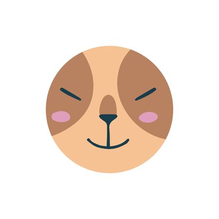 Highlights Stories cover, avatar, emoji: satisfied, happy and smile. Cute funny cat face. Cartoon animal muzzle isolated on white background. Flat vector illustration, hand drawn style. Editable icon.のイラスト素材