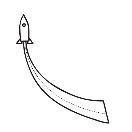 Vector stock illustration with single object, space theme, hand drawn, doodle style. Sample element isolated on white. Line contour, outline.のイラスト素材