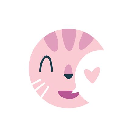 Highlights Stories cover, avatar, emoji: reviews, answers. Cute funny cat face. Cartoon animal muzzle isolated on white background. Flat vector illustration, hand drawn style. Editable icon.のイラスト素材