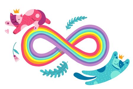 Rainbow isolated on white background. Flat cartoon vector illustration, hand drawn style.のイラスト素材