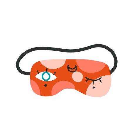 Flat cartoon vector illustration with sleeping mask, hand drawn style, isolated on white. Positive, love, beauty and wellness concept.のイラスト素材
