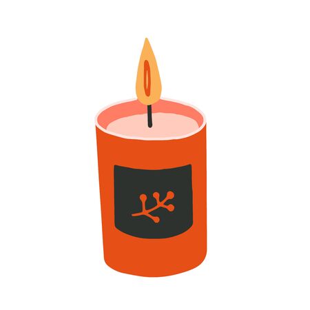 Flat cartoon vector illustration with candle, hand drawn style, isolated on white. Positive, love, beauty and wellness concept.のイラスト素材