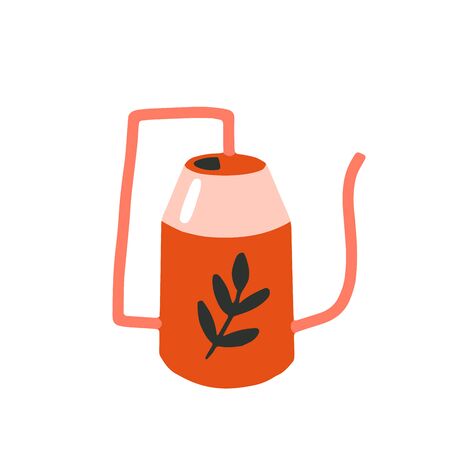 Flat cartoon vector illustration with watering can, hand drawn style, isolated on white. Positive, love, beauty and wellness concept.のイラスト素材