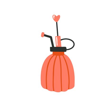 Flat cartoon vector illustration with sprayer for houseplant, hand drawn style, isolated on white. Positive, love, beauty and wellness concept.のイラスト素材