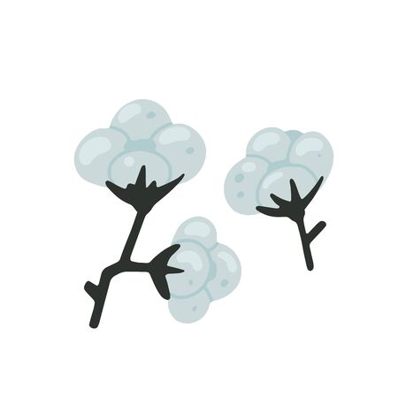 Flat cartoon vector illustration with cotton plant, hand drawn style, isolated on white. Positive, love, beauty and wellness concept.のイラスト素材