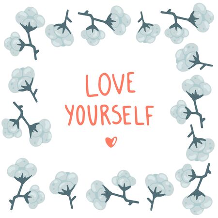 Set of design elements on self-care theme: cats, cosmetics, vitamins, cozy things. Flat cartoon vector illustration, hand drawn style, isolated on white. Positive, health, beauty and wellness concept. のイラスト素材