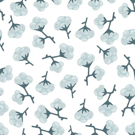 Seamless pattern with cotton. Flat cartoon vector illustration, hand drawn style, isolated on white. Positive, health, beauty and wellness concept.のイラスト素材