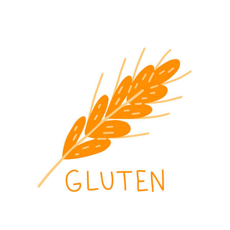 Gluten sign. Spikelet of wheat. Healthly food concept icon. Simple element isolated on white background. Flat cartoon vector illustrationのイラスト素材